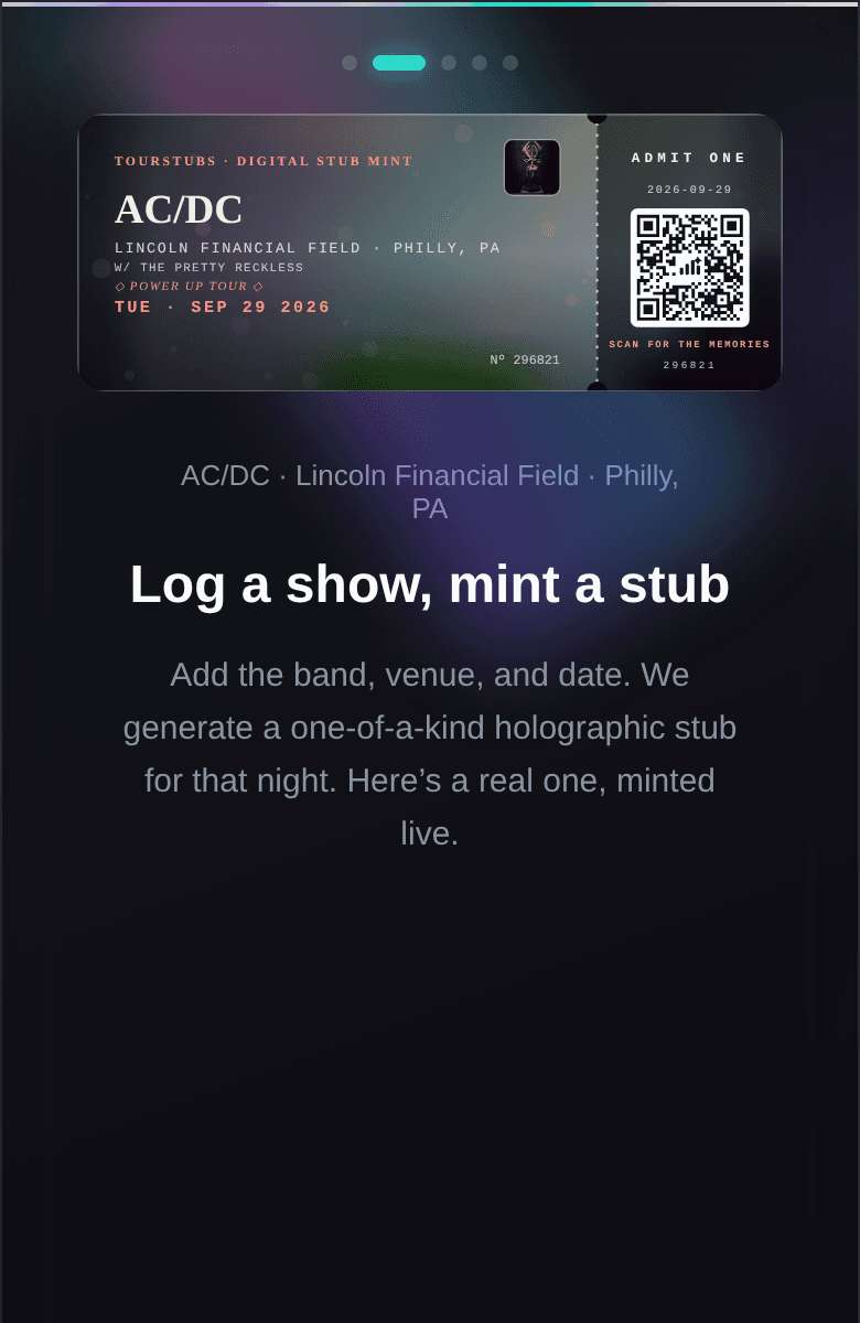 TourStubs minting a holographic AC/DC stub for one night