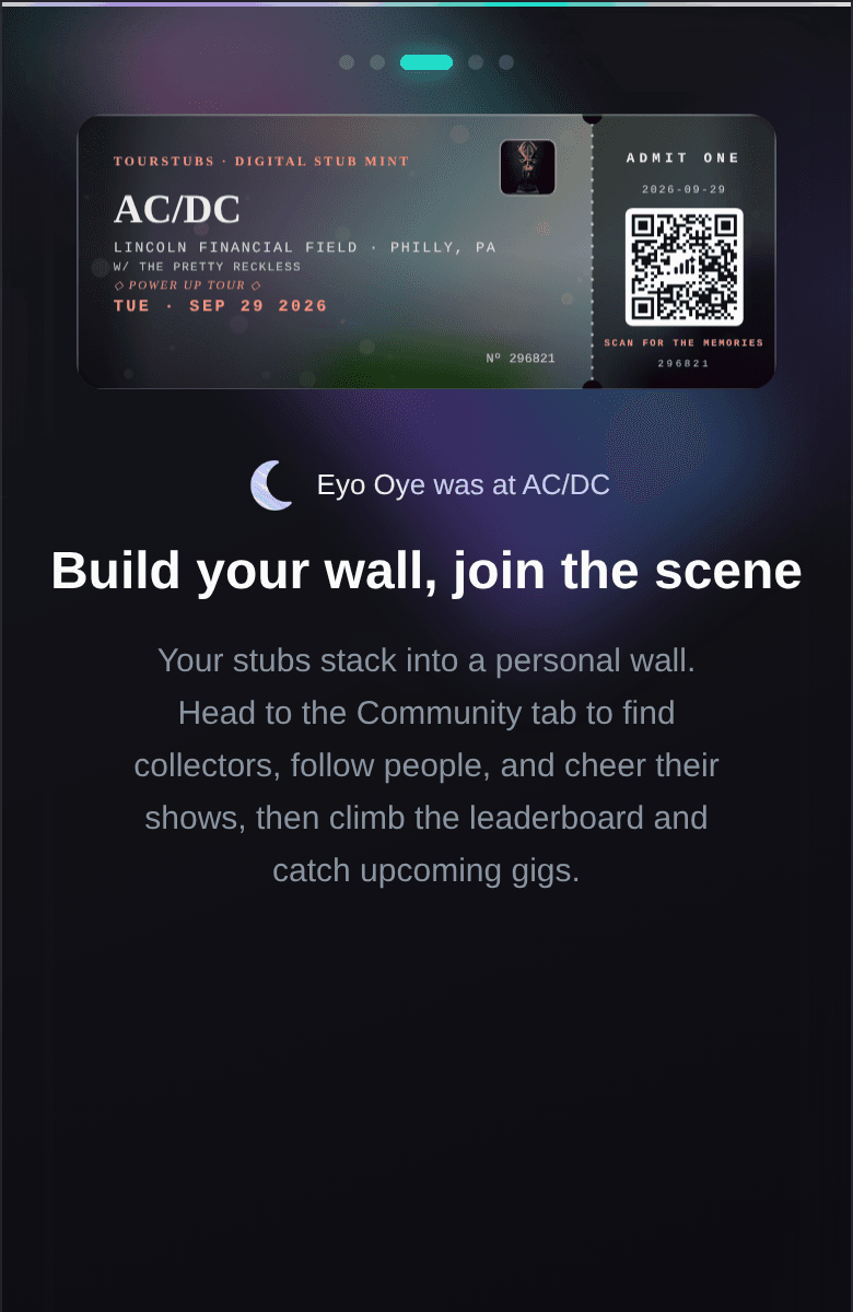 TourStubs stub wall and community screen